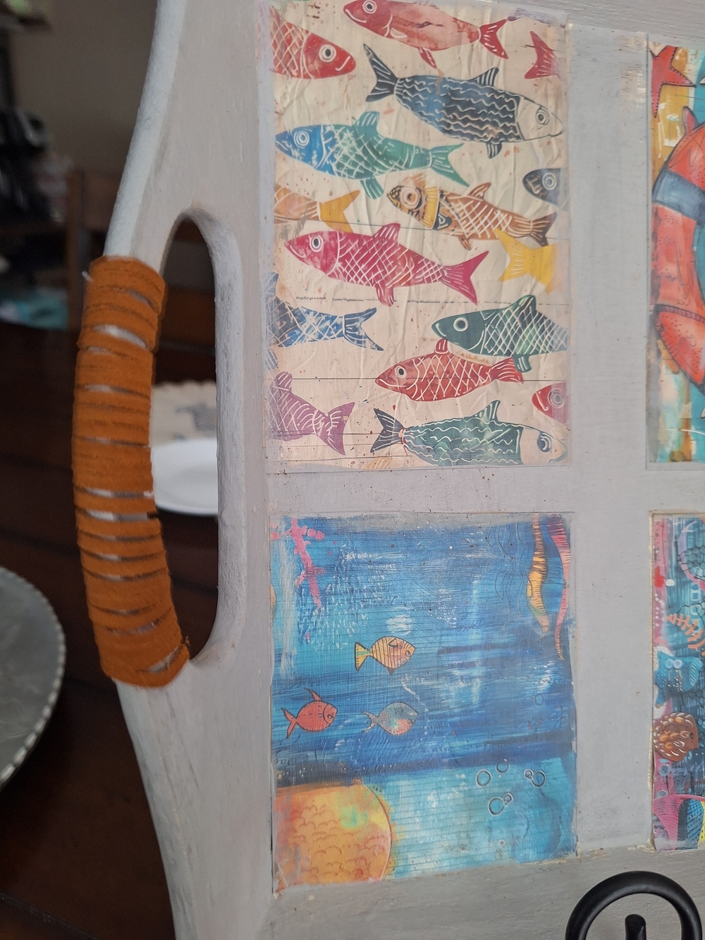Multicolor Fish Wooden Wall Panel - Coastal Accent Size 16x12